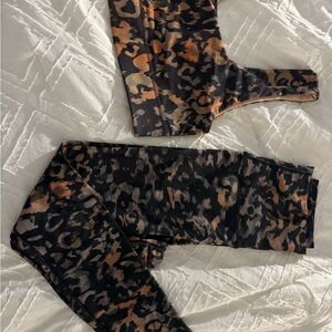Peach Sports Bra and Leopard Leggings Set